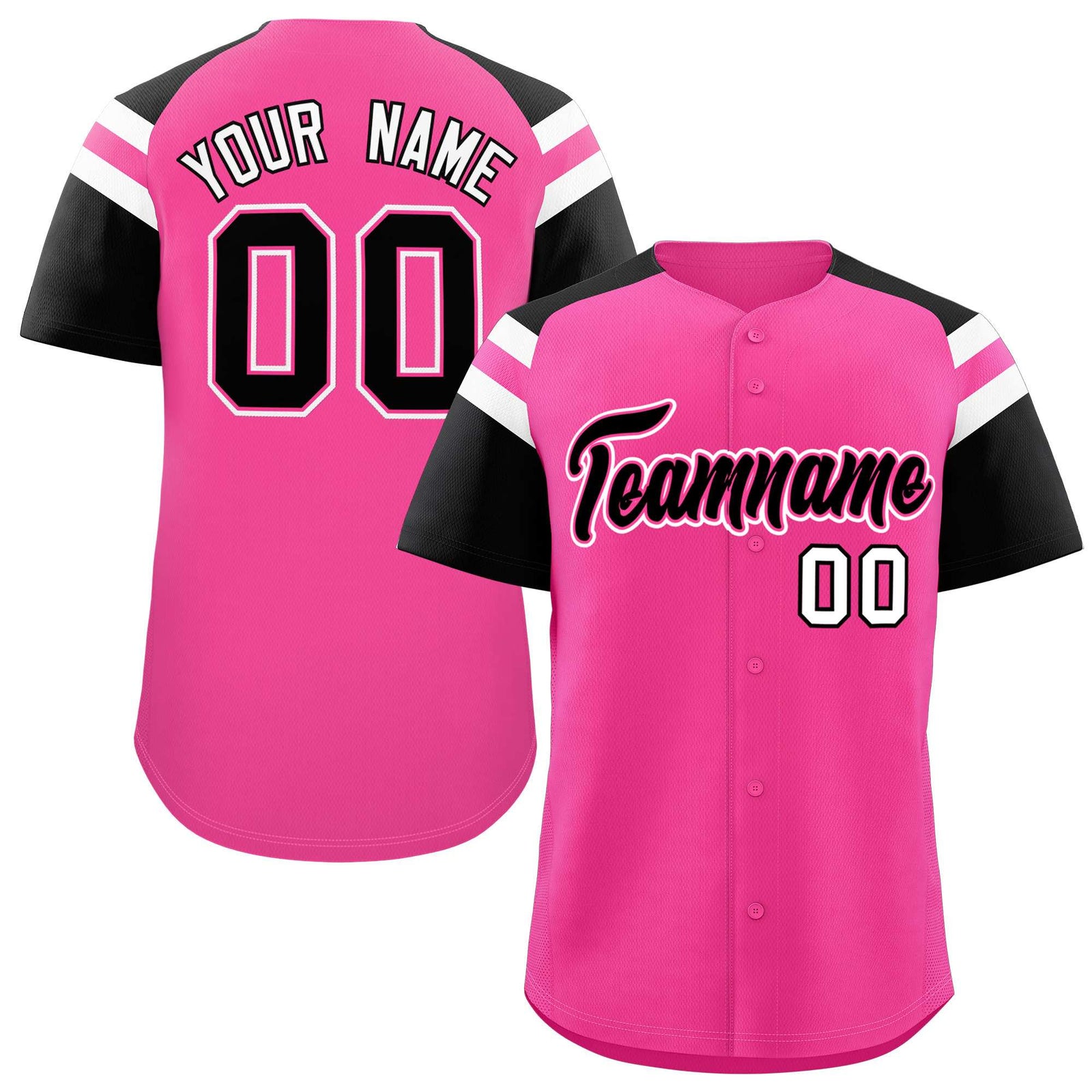 Custom Pink Black Contrast Raglan Sleeves Authentic Baseball Jersey