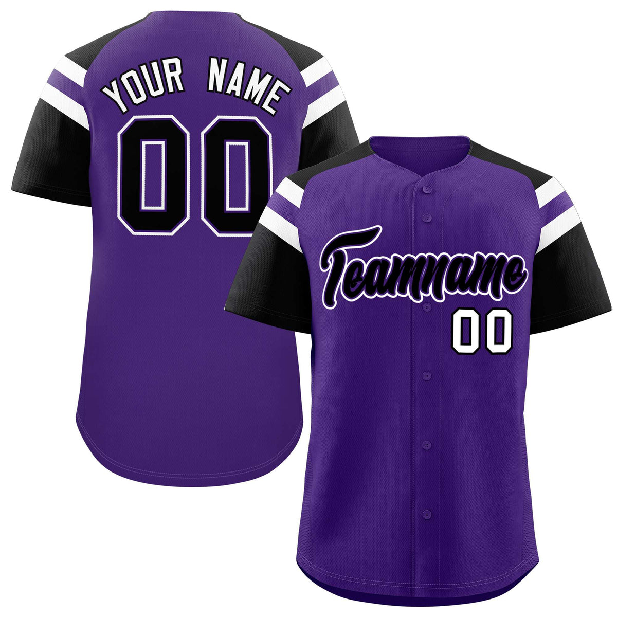 Custom Purple Black Contrast Raglan Sleeves Authentic Baseball Jersey