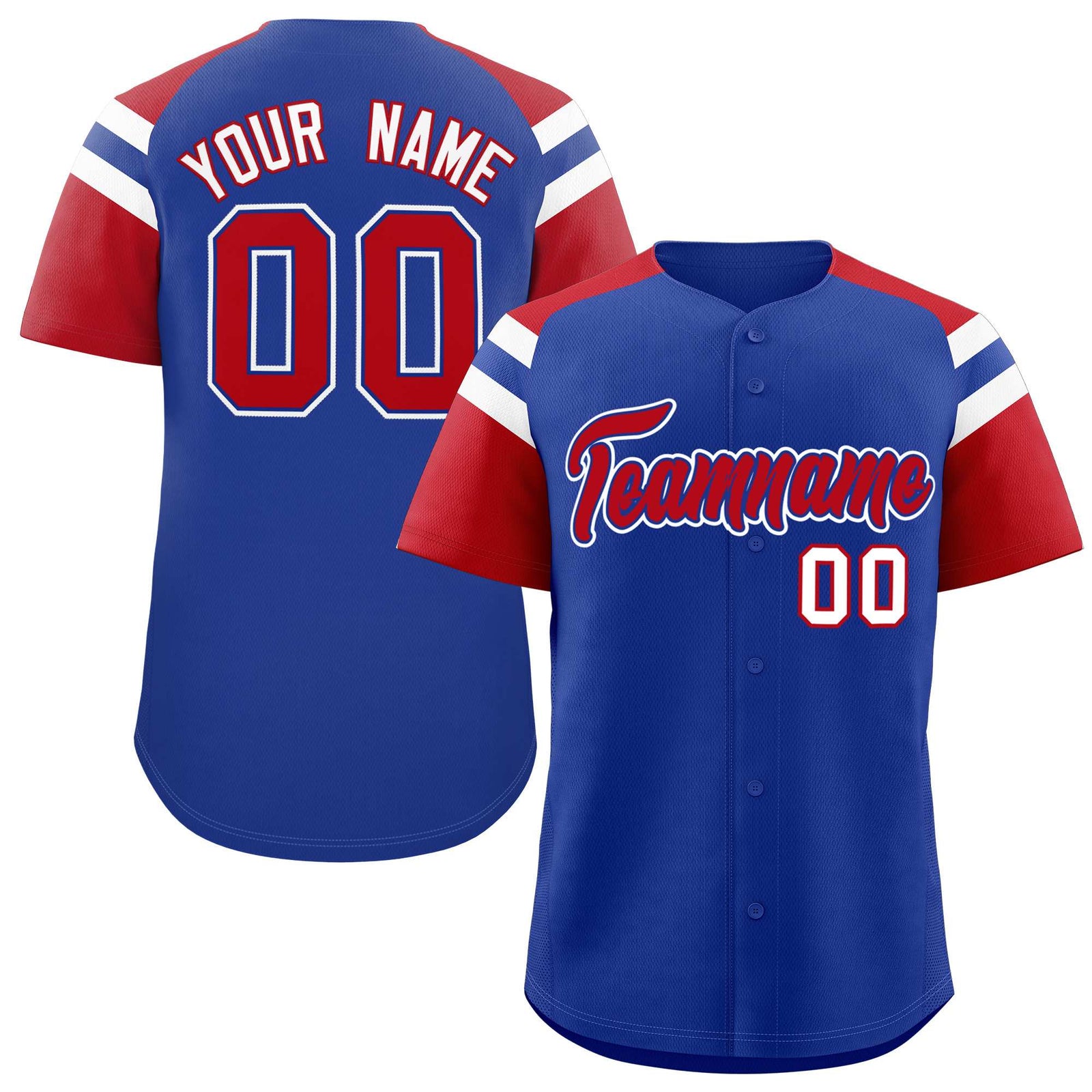 Custom Royal Red Contrast Raglan Sleeves Authentic Baseball Jersey