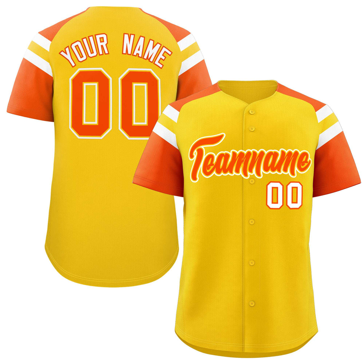 Custom Gold Orange Contrast Raglan Sleeves Authentic Baseball Jersey