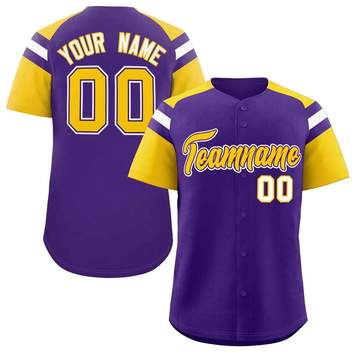Custom Purple Gold Contrast Raglan Sleeves Authentic Baseball Jersey