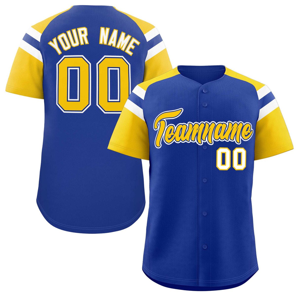 Custom Royal Gold Contrast Raglan Sleeves Authentic Baseball Jersey