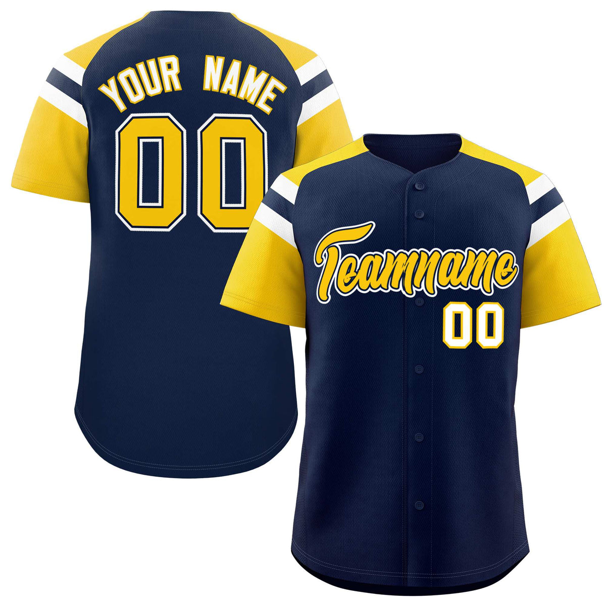 Custom Navy Gold Contrast Raglan Sleeves Authentic Baseball Jersey