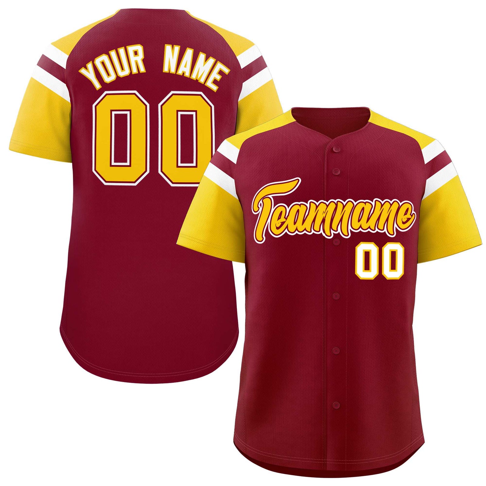 Custom Crimson Gold Contrast Raglan Sleeves Authentic Baseball Jersey