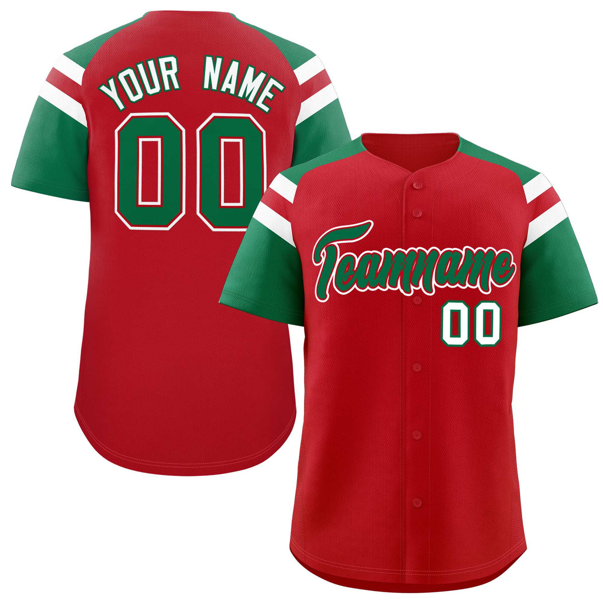 Custom Red Kelly Green Contrast Raglan Sleeves Authentic Baseball Jersey