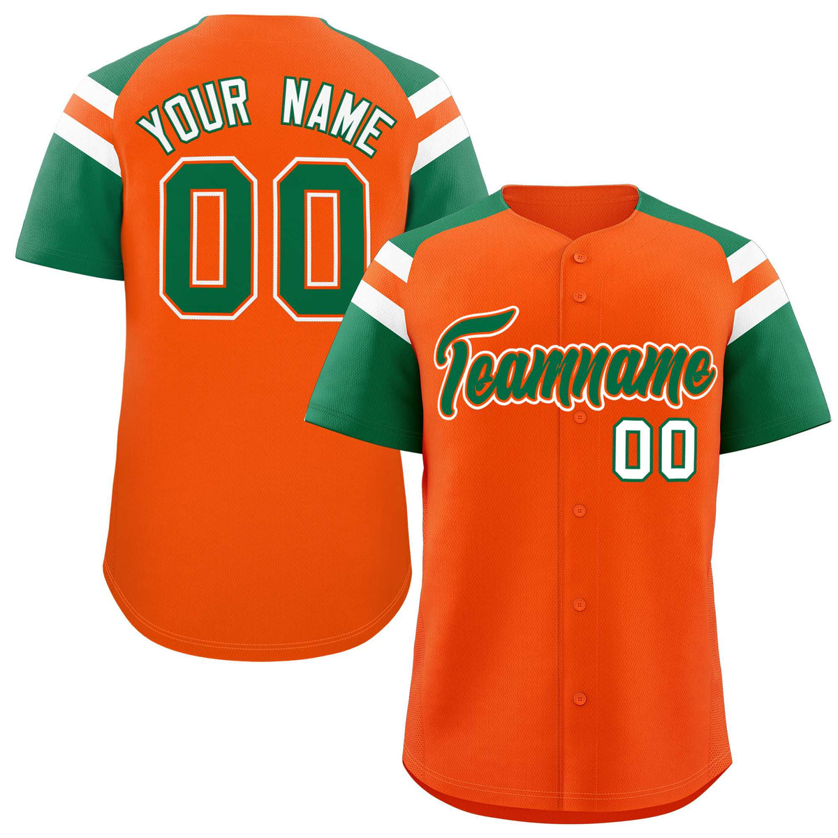 Custom Orange Kelly Green Contrast Raglan Sleeves Authentic Baseball Jersey
