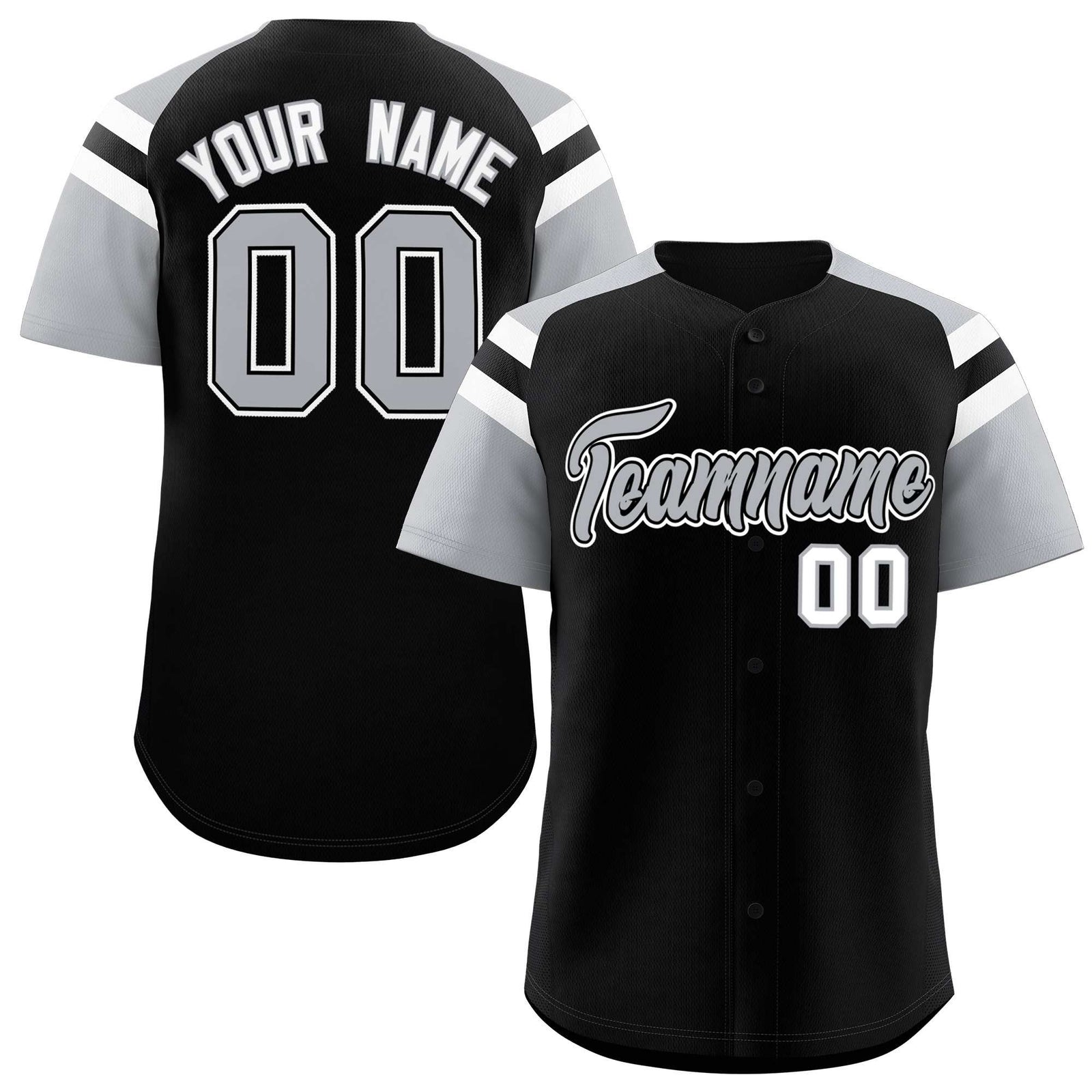 Custom Black Silver Contrast Raglan Sleeves Authentic Baseball Jersey