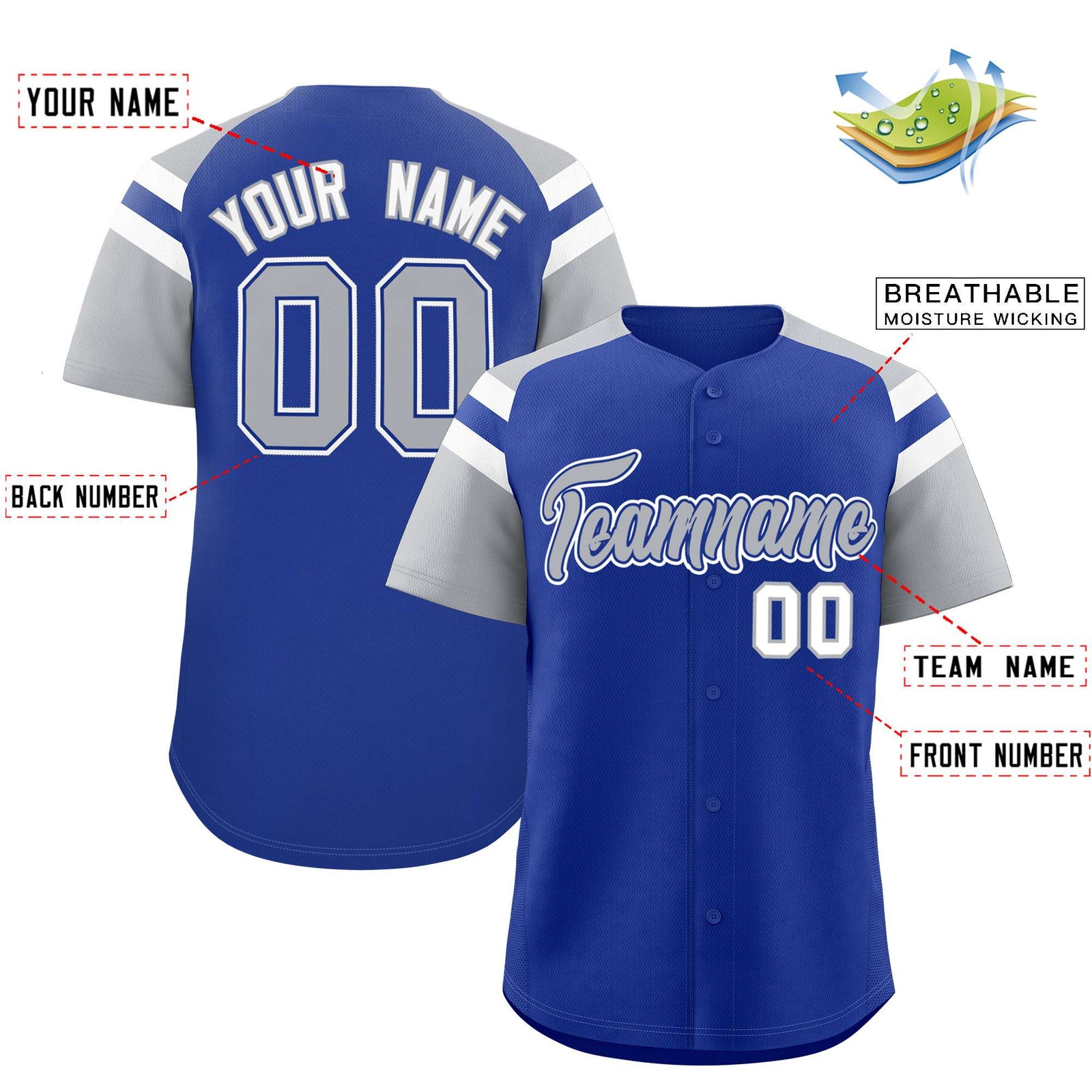 Custom Royal Silver Contrast Raglan Sleeves Authentic Baseball Jersey