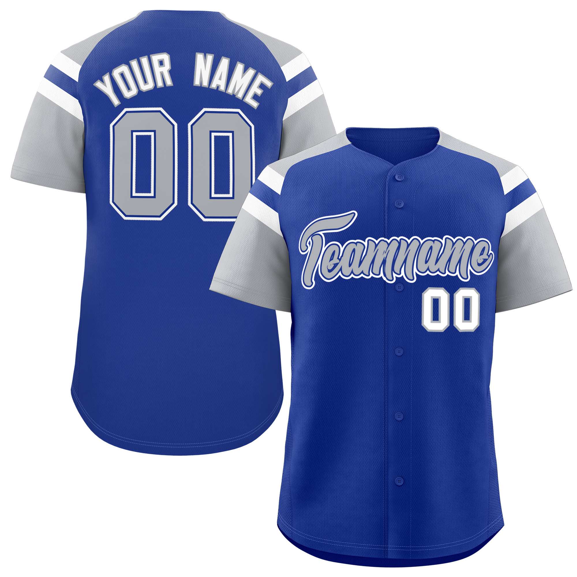 Custom Royal Silver Contrast Raglan Sleeves Authentic Baseball Jersey