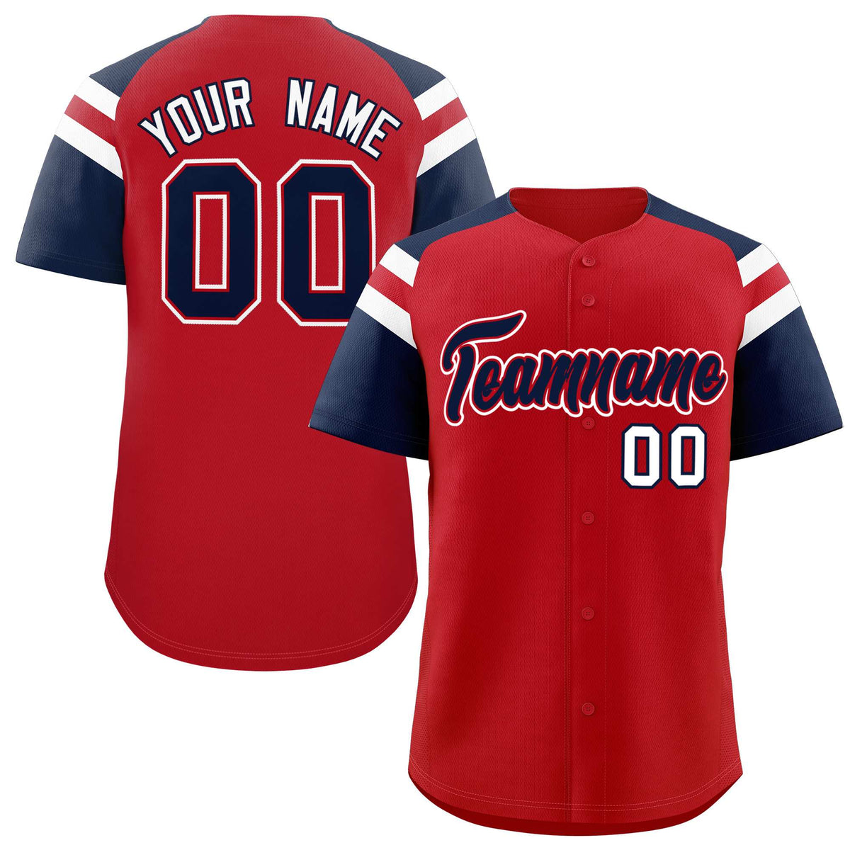 Custom Red Navy Contrast Raglan Sleeves Authentic Baseball Jersey