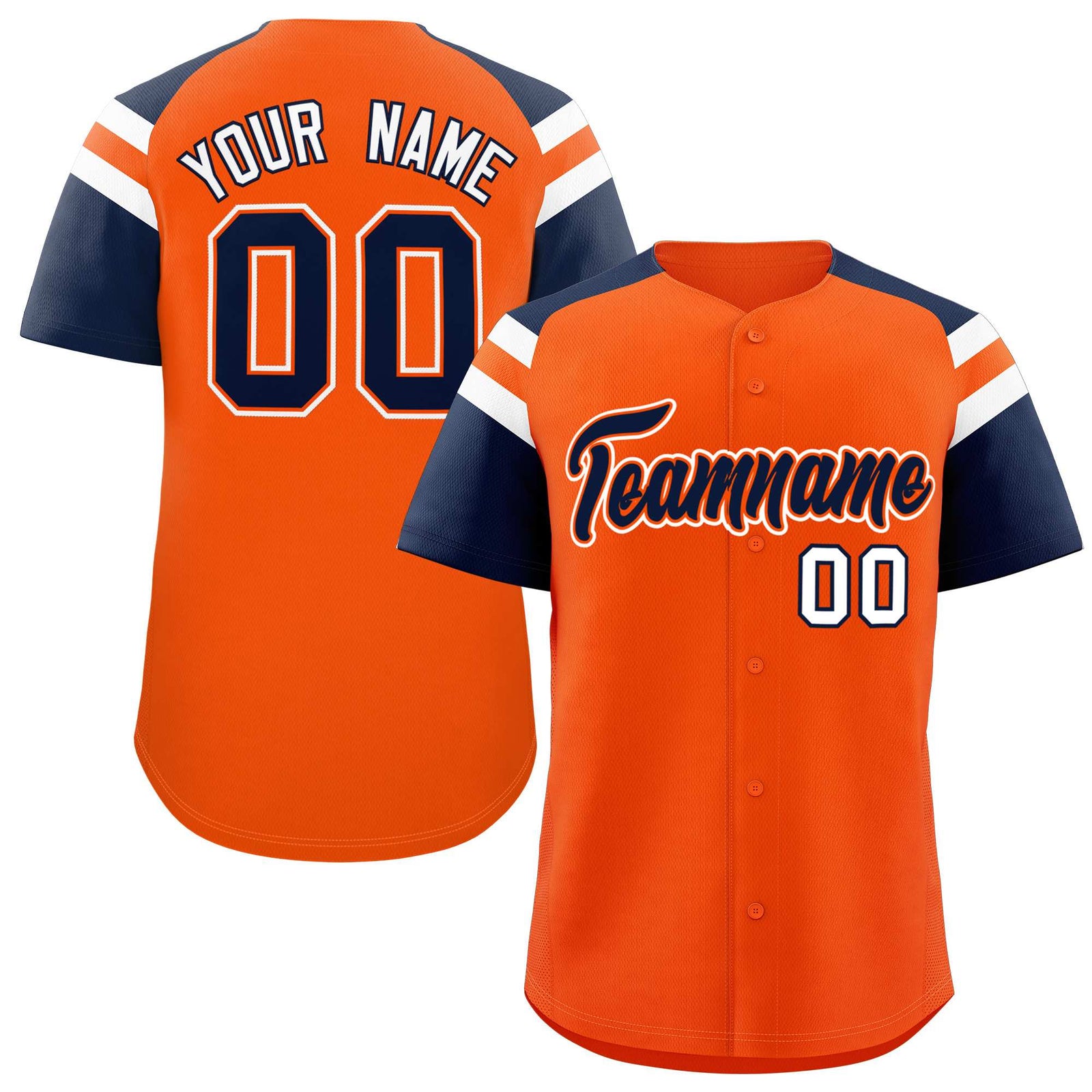 Custom Orange Navy Contrast Raglan Sleeves Authentic Baseball Jersey