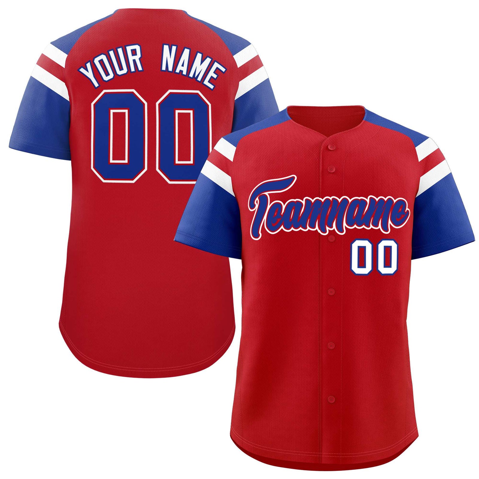 Custom Red Royal Contrast Raglan Sleeves Authentic Baseball Jersey