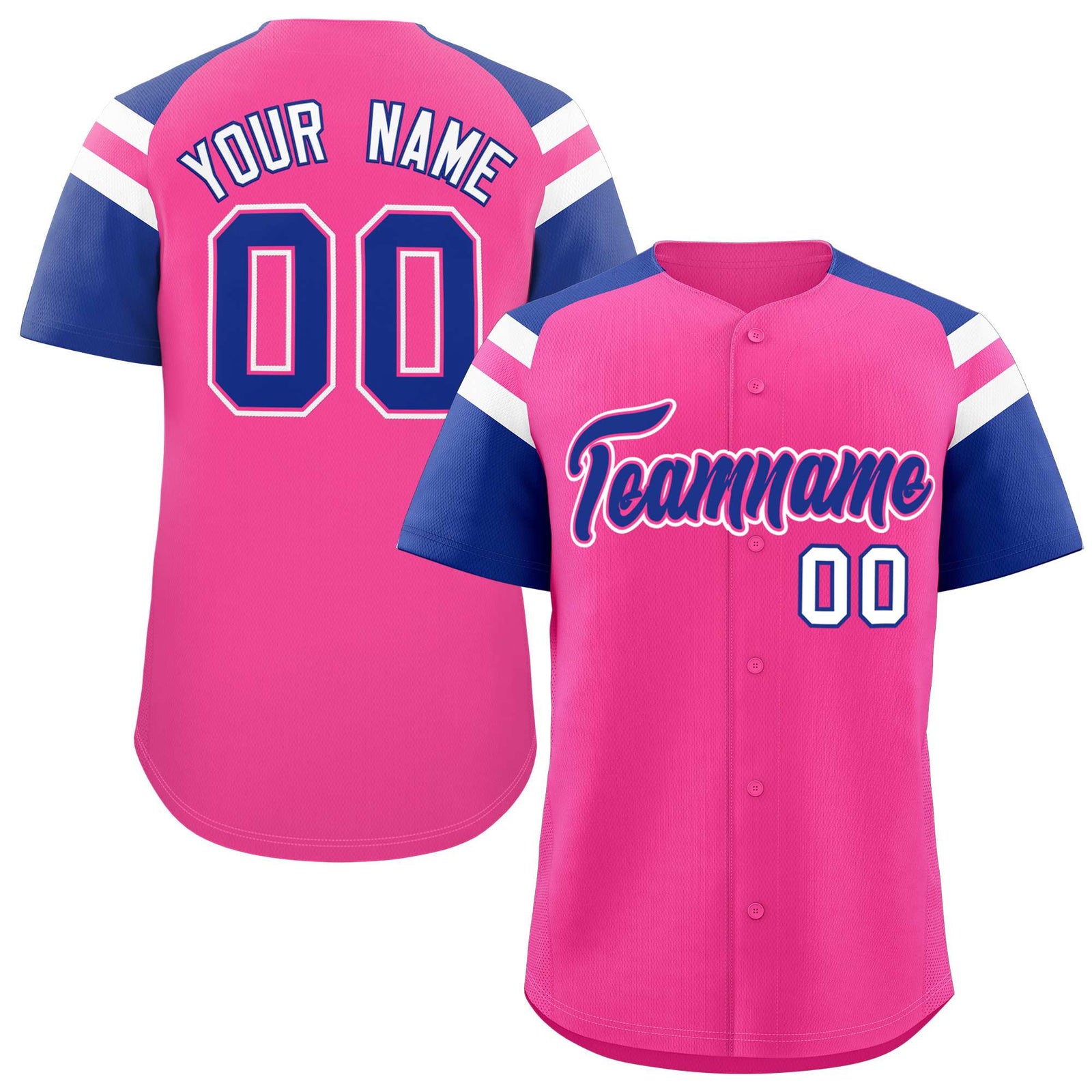 Custom Pink Royal Contrast Raglan Sleeves Authentic Baseball Jersey