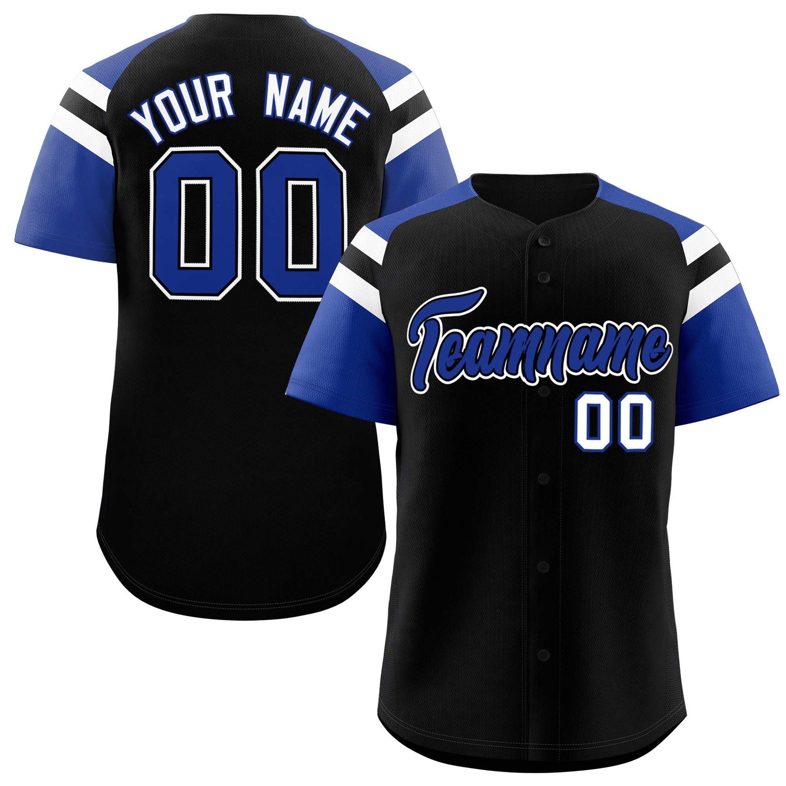 Custom Black Royal Contrast Raglan Sleeves Authentic Baseball Jersey