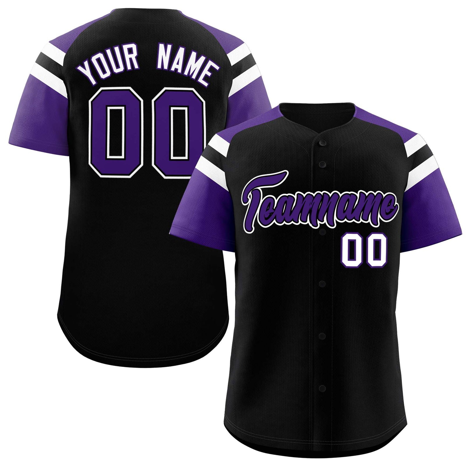 Custom Black Purple Contrast Raglan Sleeves Authentic Baseball Jersey