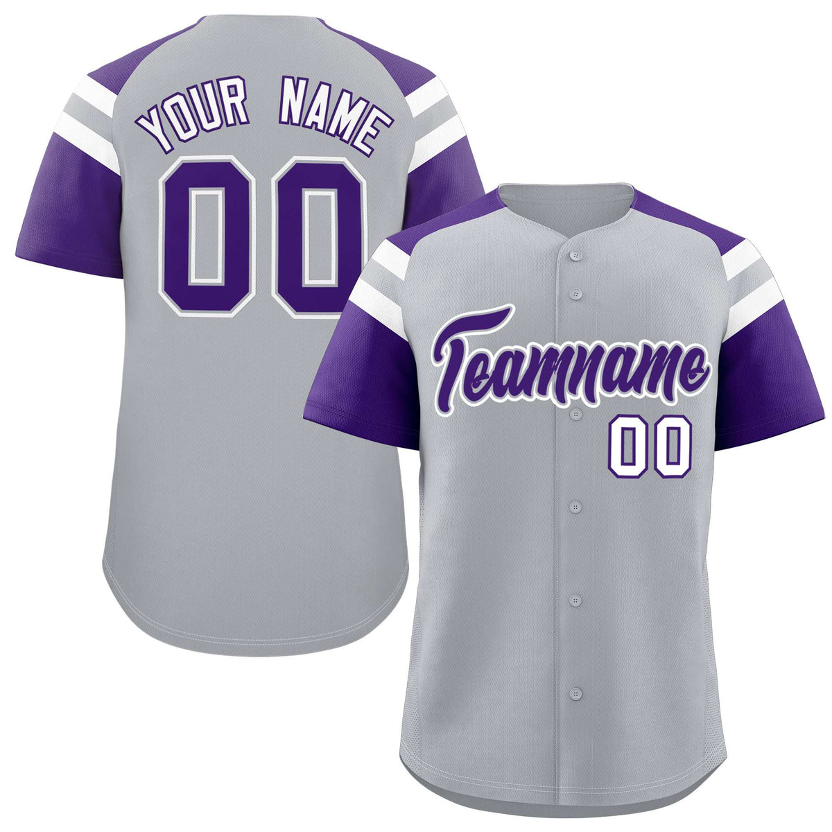Custom Silver Purple Contrast Raglan Sleeves Authentic Baseball Jersey