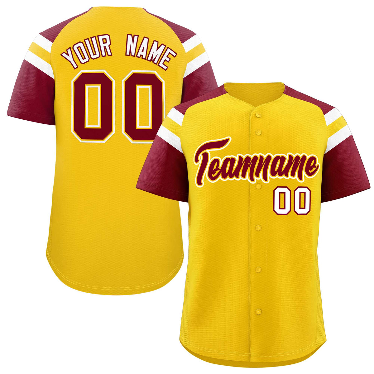 Custom Gold Crimson Contrast Raglan Sleeves Authentic Baseball Jersey