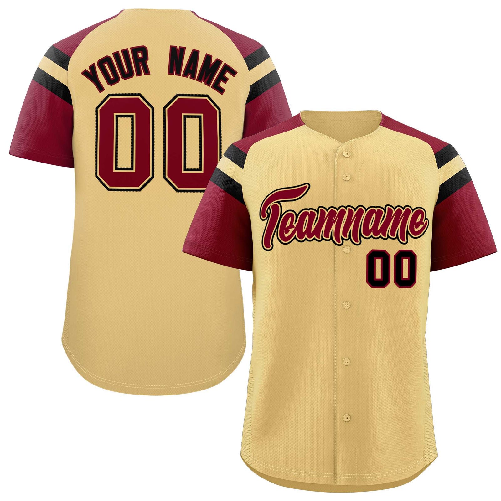 Custom Khaki Crimson Contrast Raglan Sleeves Authentic Baseball Jersey