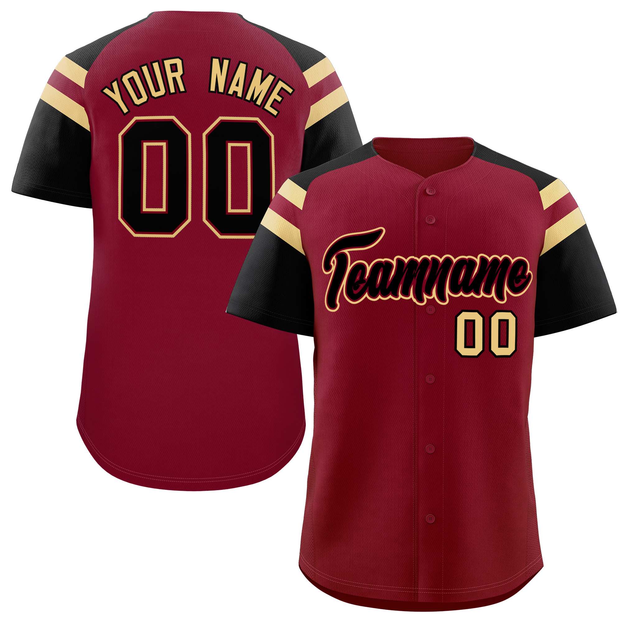 Custom Crimson Black Contrast Raglan Sleeves Authentic Baseball Jersey