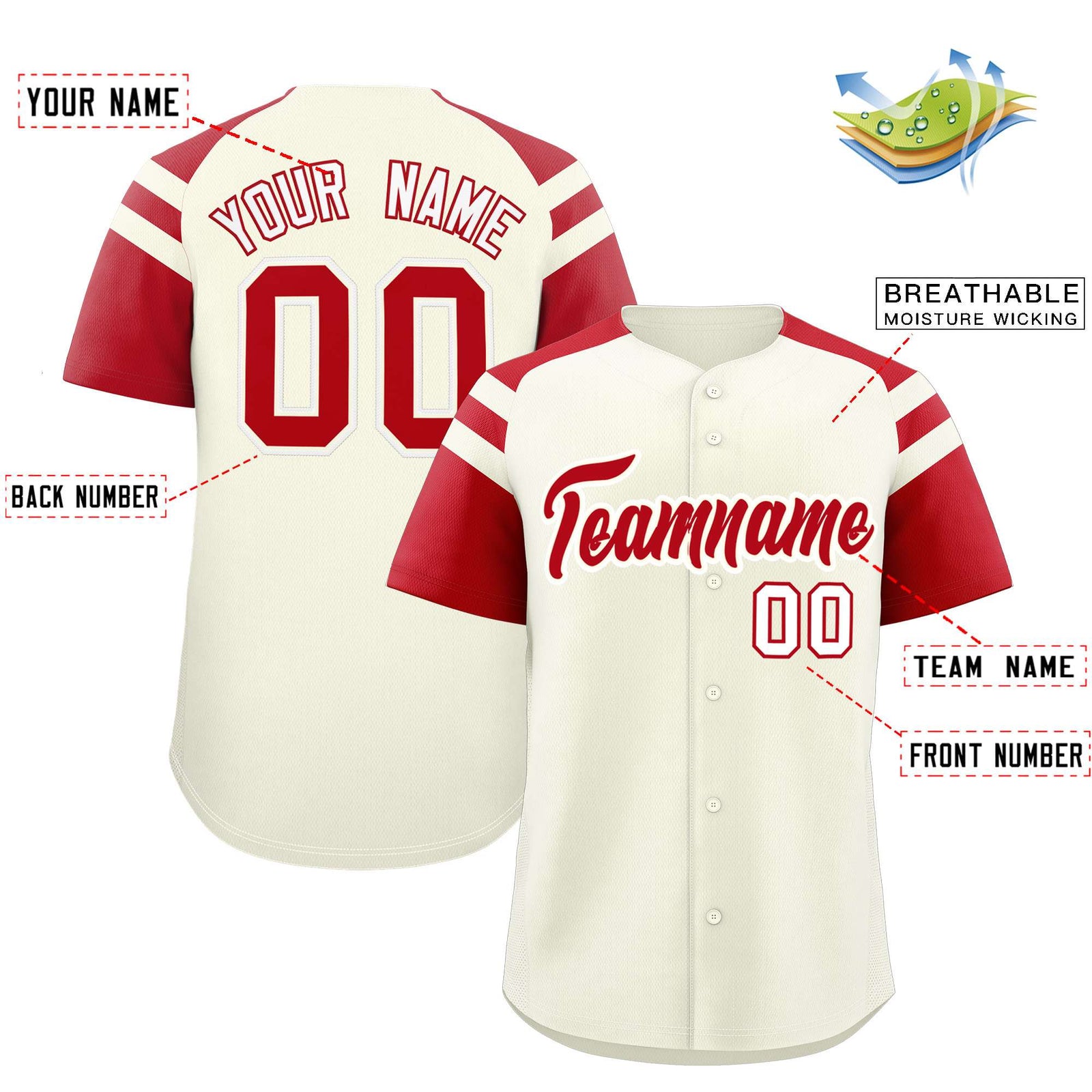 Custom Cream Red Contrast Raglan Sleeves Authentic Baseball Jersey