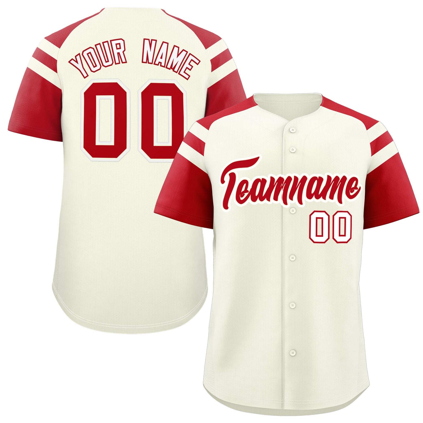 Custom Cream Red Contrast Raglan Sleeves Authentic Baseball Jersey