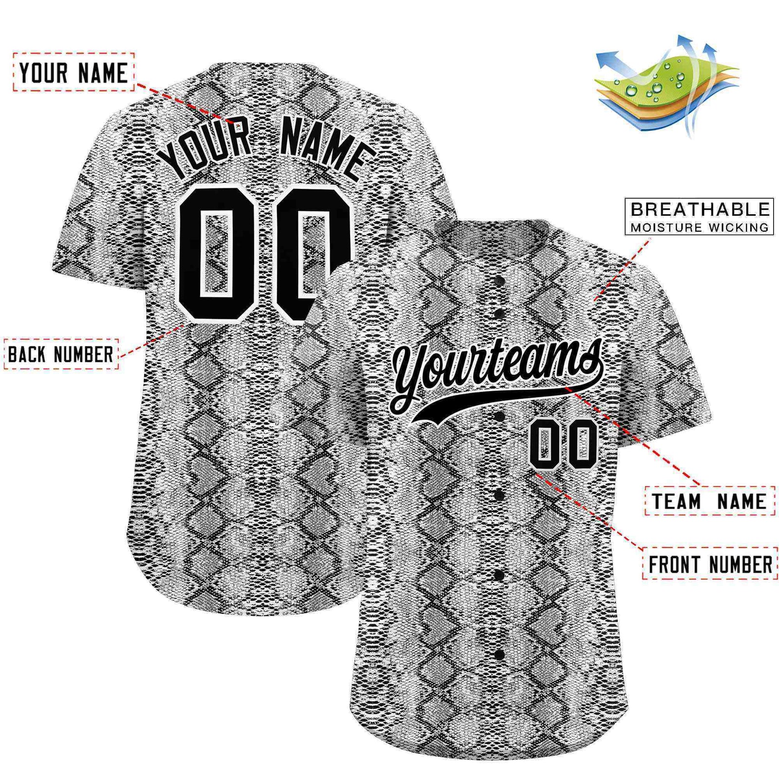 Custom Multi Color Snakeskin Pattern Authentic Baseball Jersey