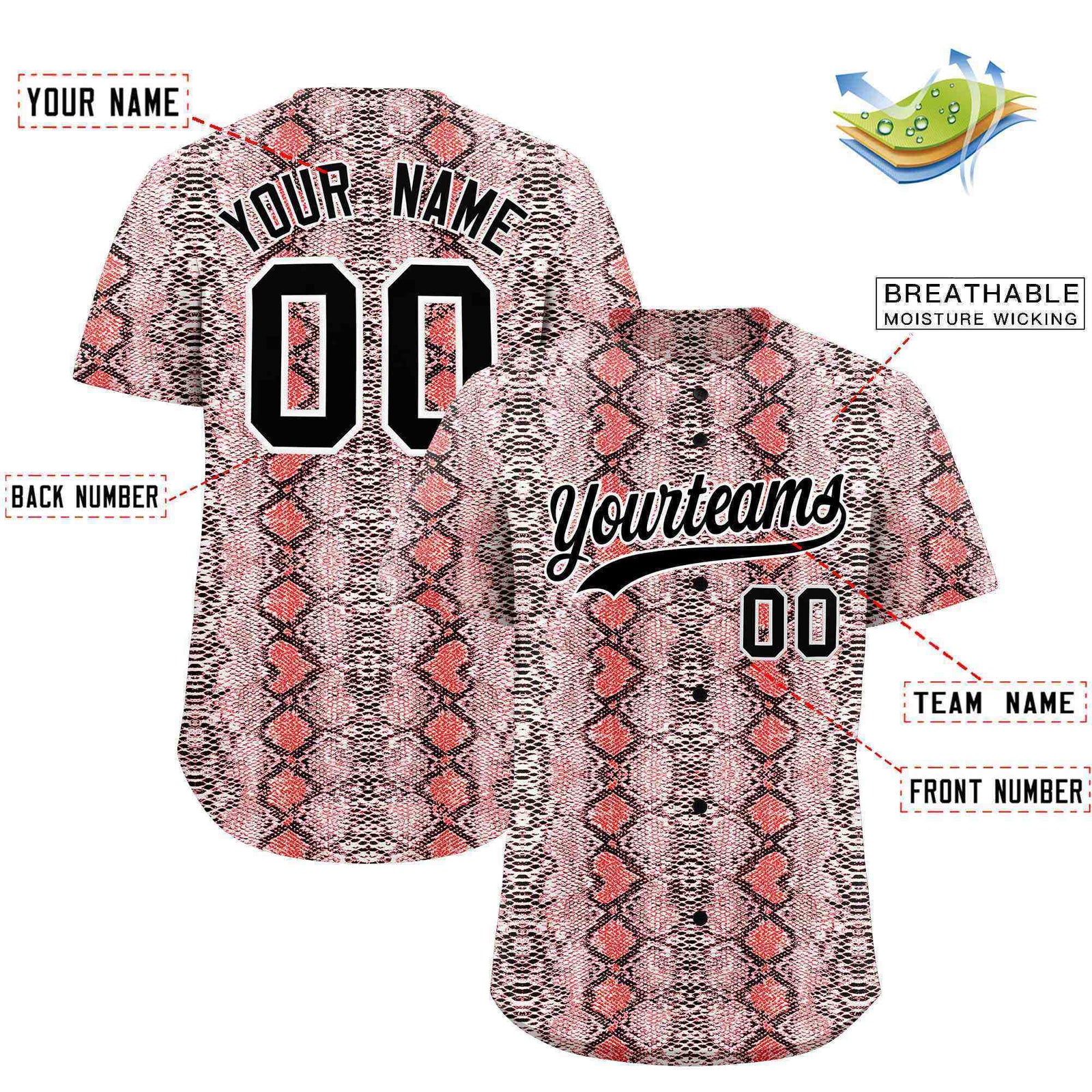 Custom Multi Color Snakeskin Pattern Authentic Baseball Jersey