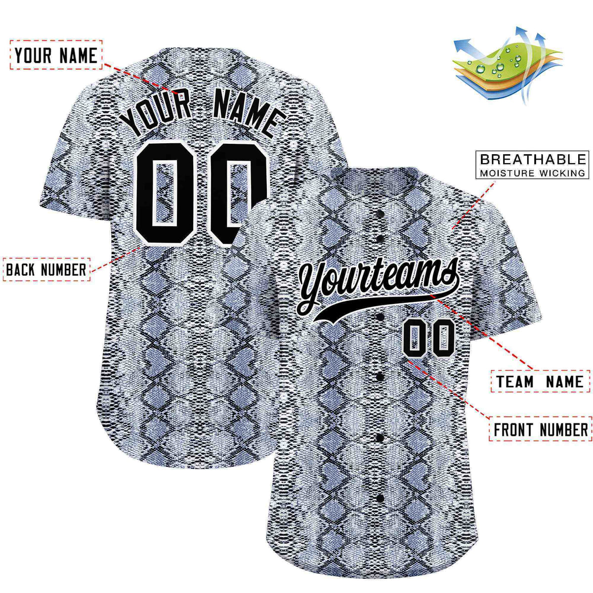 Custom Multi Color Snakeskin Pattern Authentic Baseball Jersey