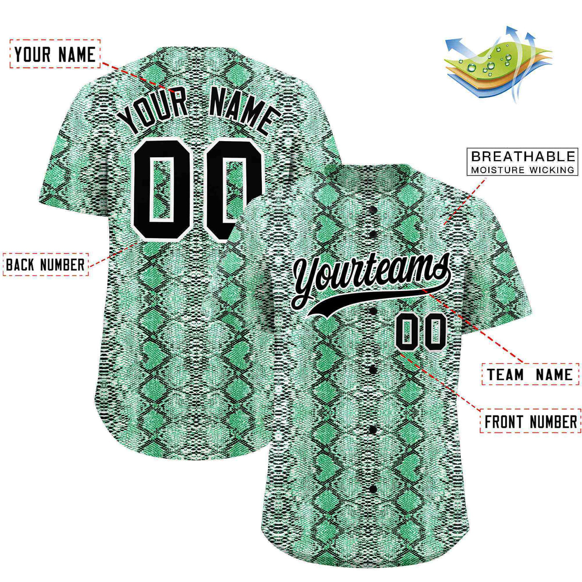 Custom Multi Color Snakeskin Pattern Authentic Baseball Jersey