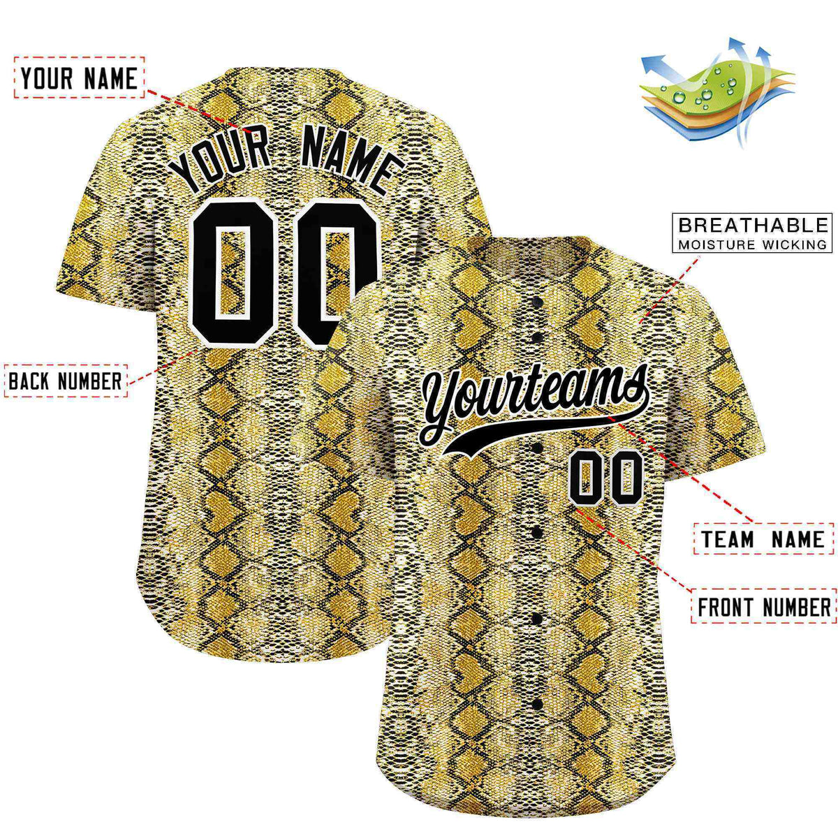 Custom Multi Color Snakeskin Pattern Authentic Baseball Jersey