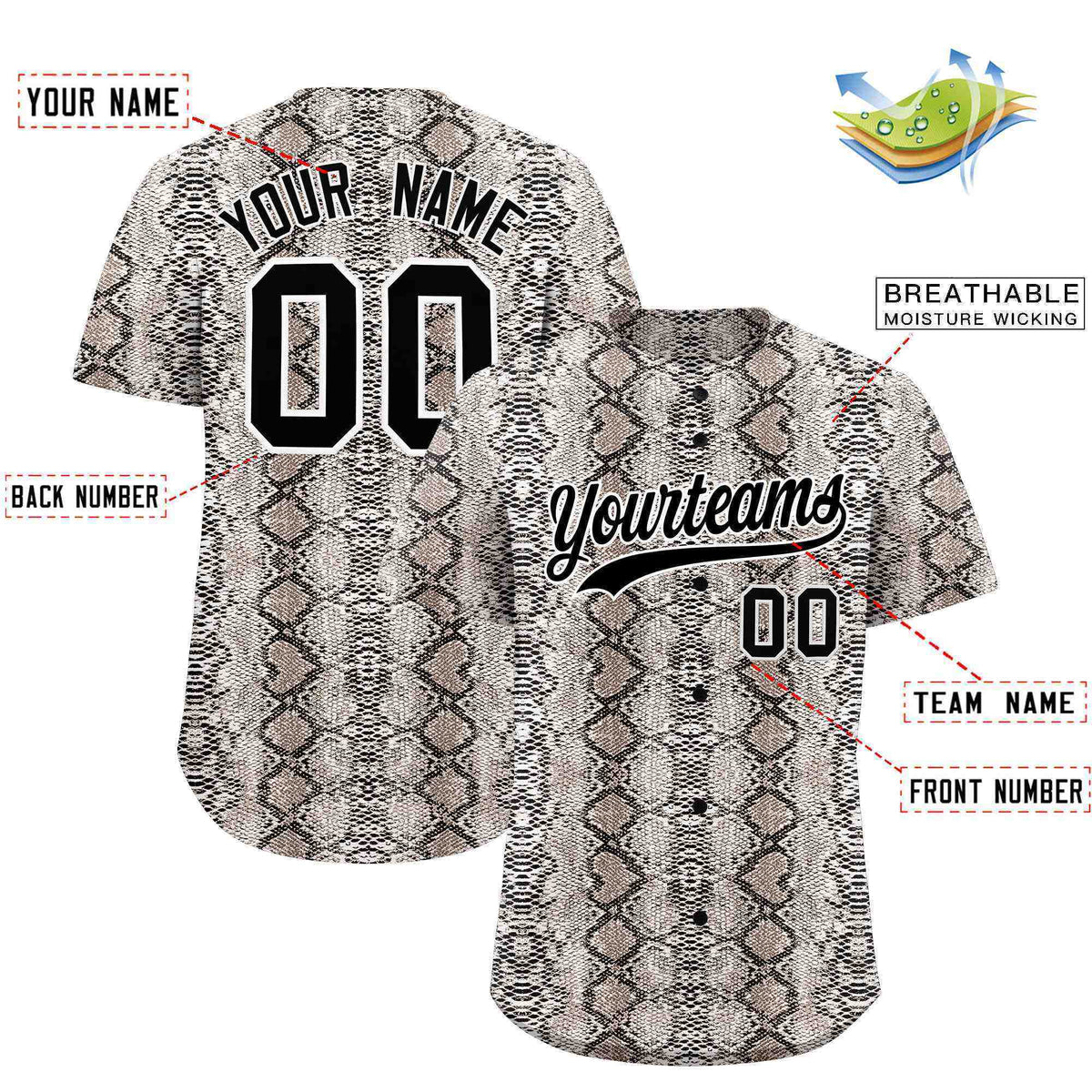 Custom Multi Color Snakeskin Pattern Authentic Baseball Jersey