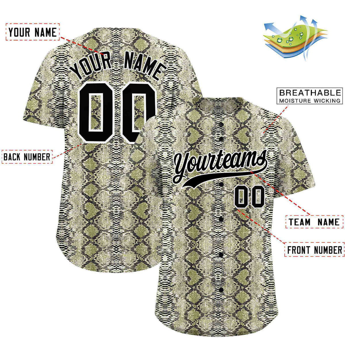 Custom Multi Color Snakeskin Pattern Authentic Baseball Jersey