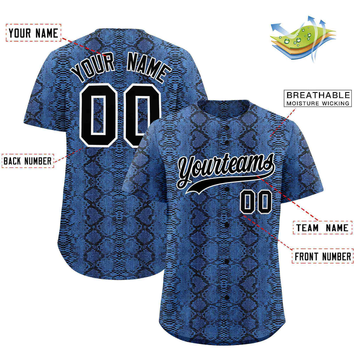 Custom Multi Color Snakeskin Pattern Authentic Baseball Jersey