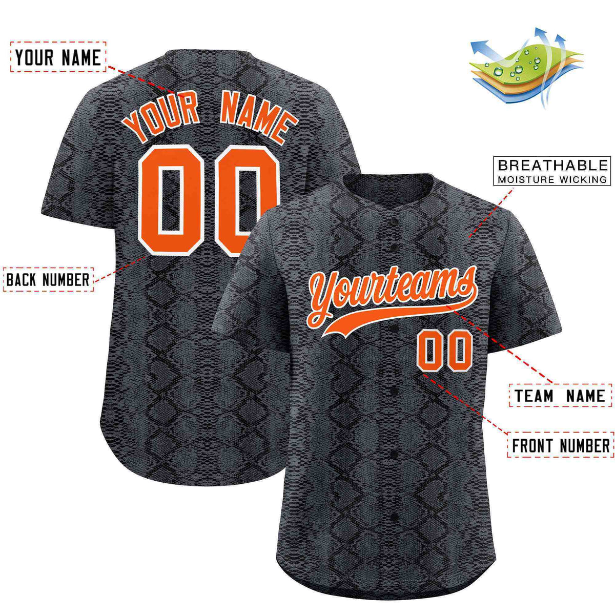 Custom Multi Color Snakeskin Pattern Authentic Baseball Jersey