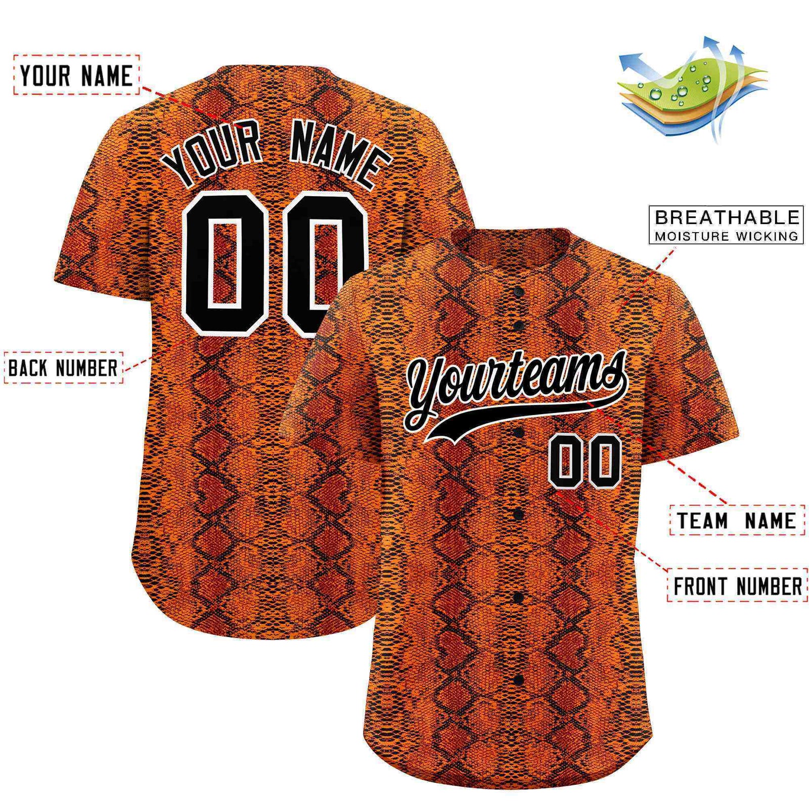 Custom Multi Color Snakeskin Pattern Authentic Baseball Jersey
