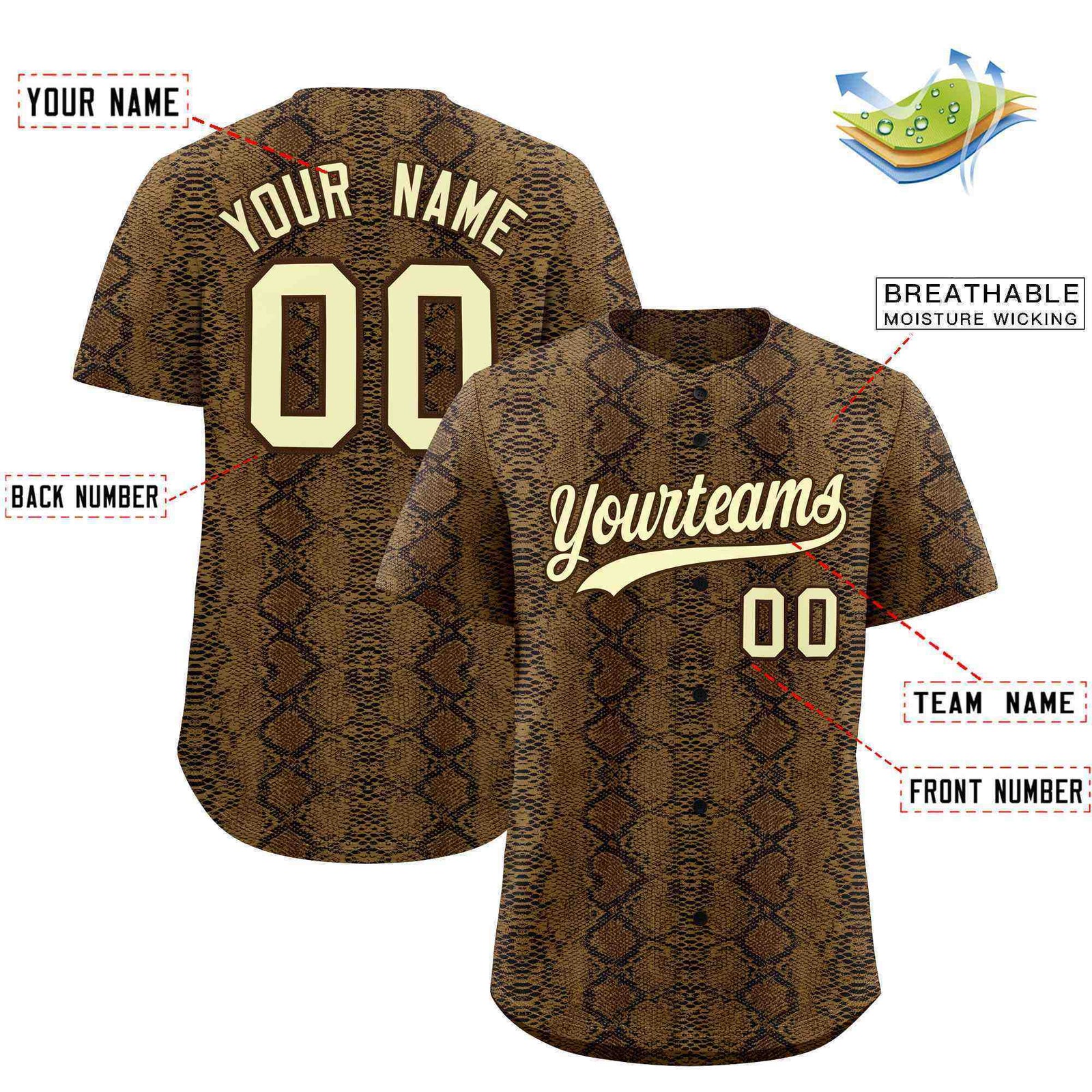 Custom Multi Color Snakeskin Pattern Authentic Baseball Jersey