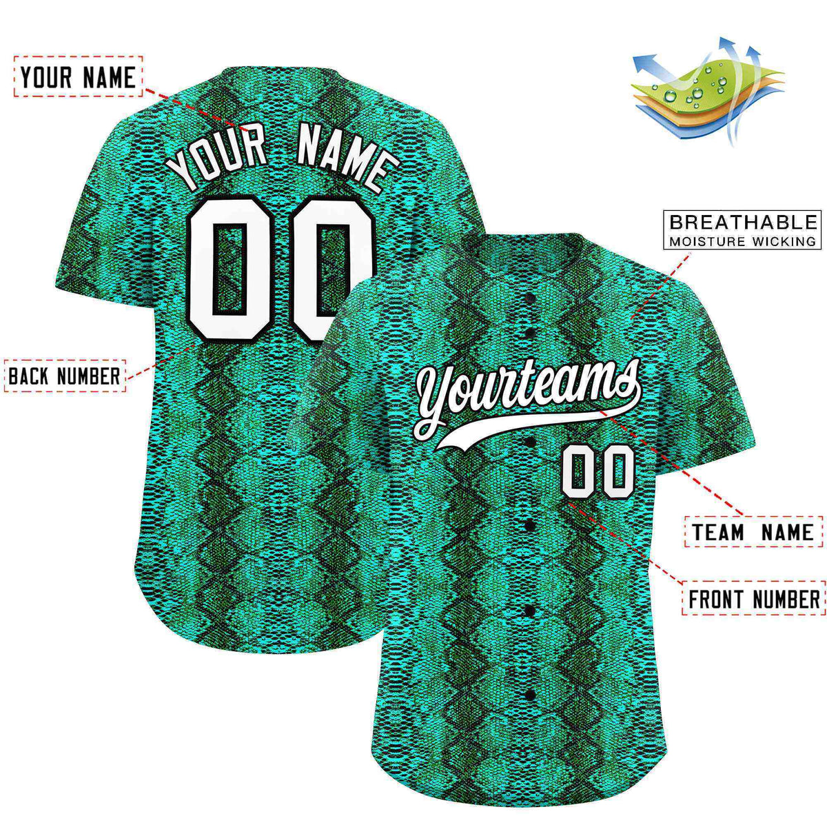 Custom Multi Color Snakeskin Pattern Authentic Baseball Jersey