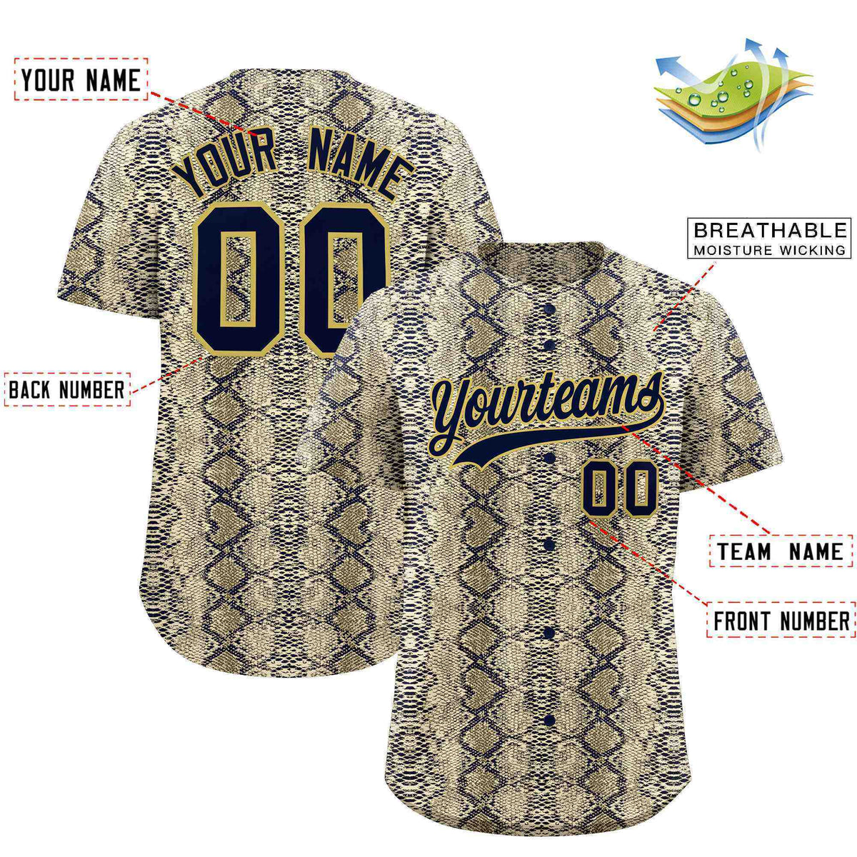 Custom Multi Color Snakeskin Pattern Authentic Baseball Jersey