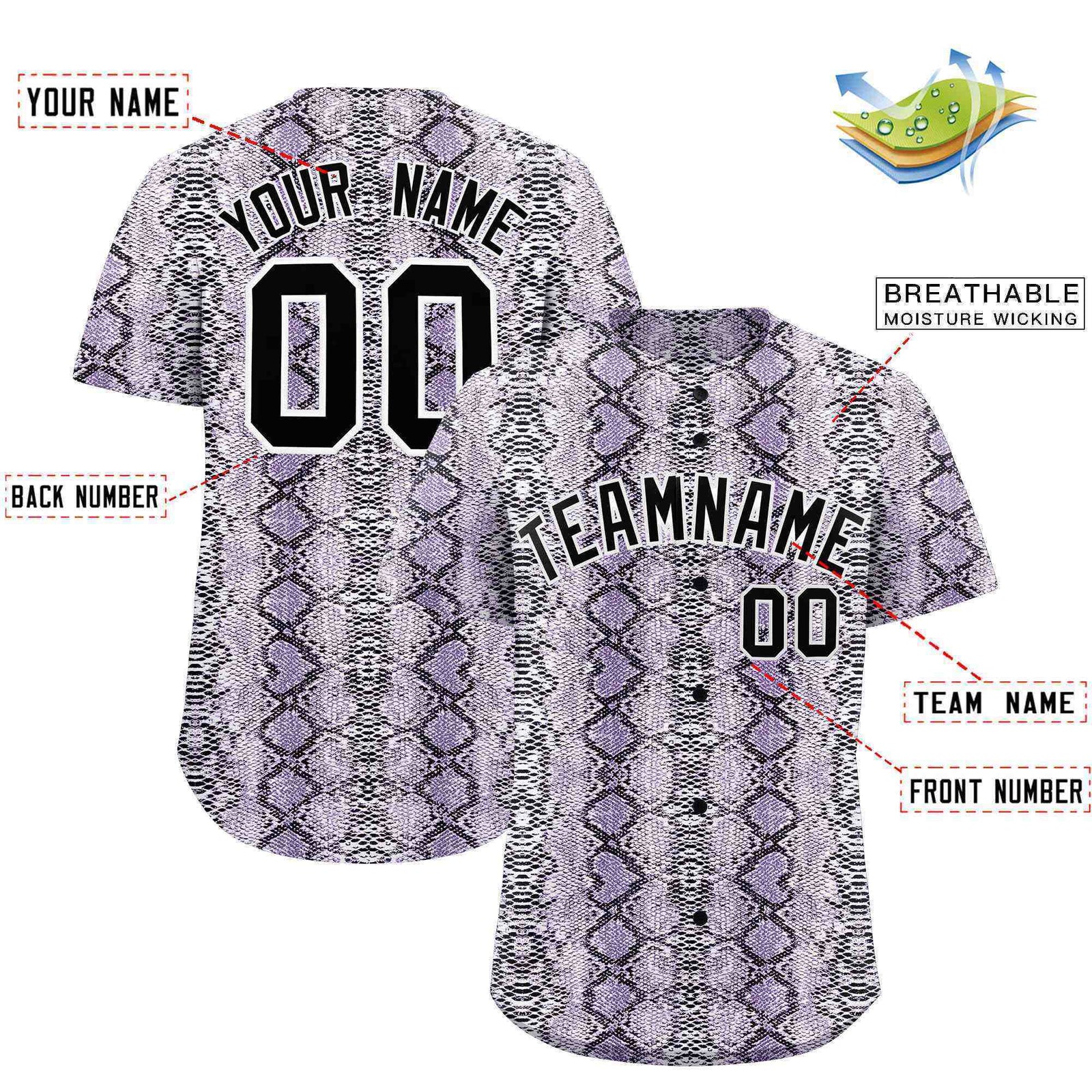 Custom Multi Color Snakeskin Pattern Authentic Baseball Jersey