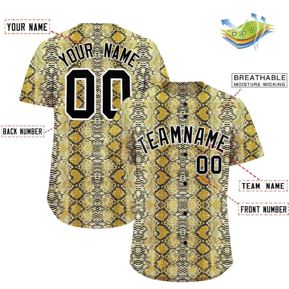 Custom Multi Color Snakeskin Pattern Authentic Baseball Jersey