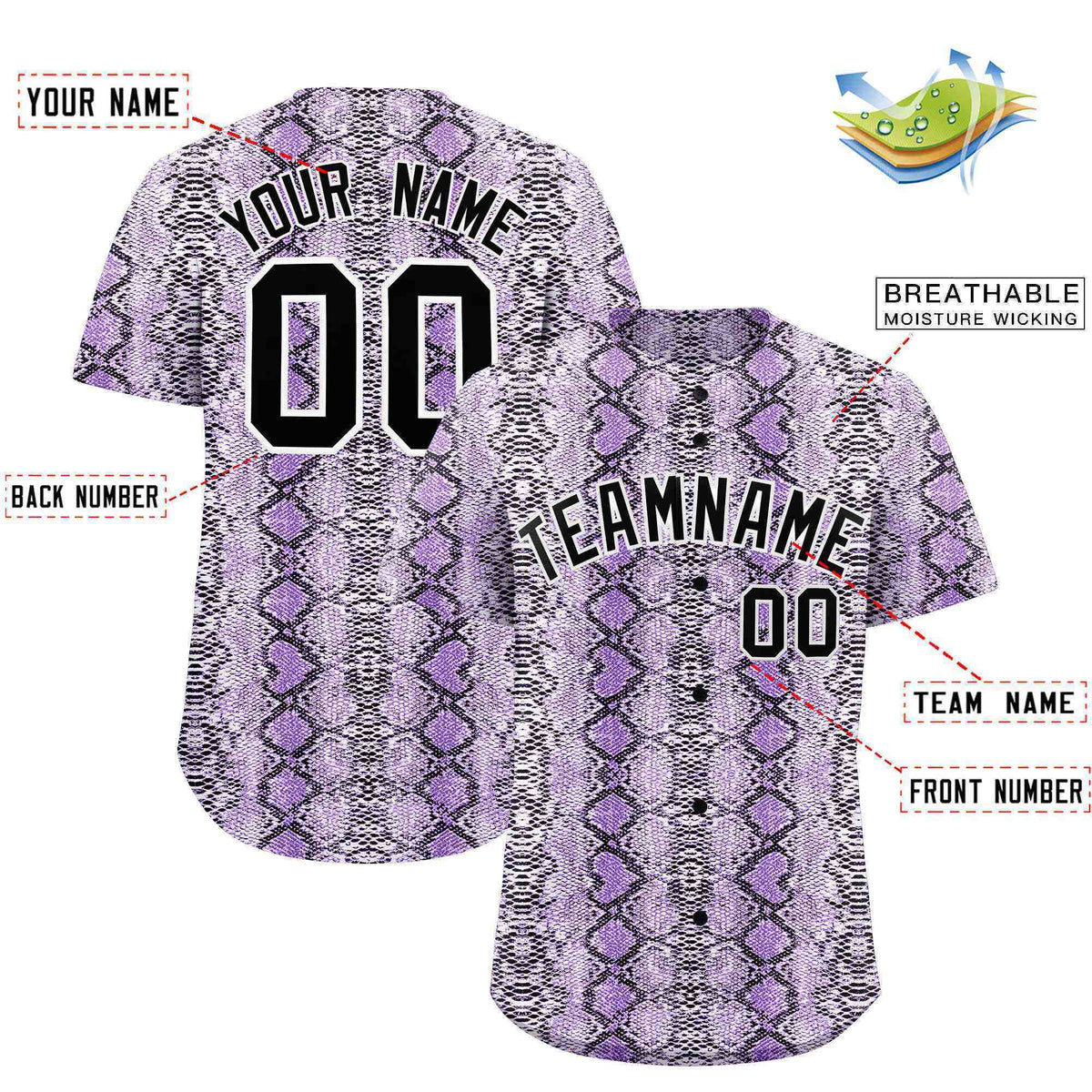 Custom Multi Color Snakeskin Pattern Authentic Baseball Jersey