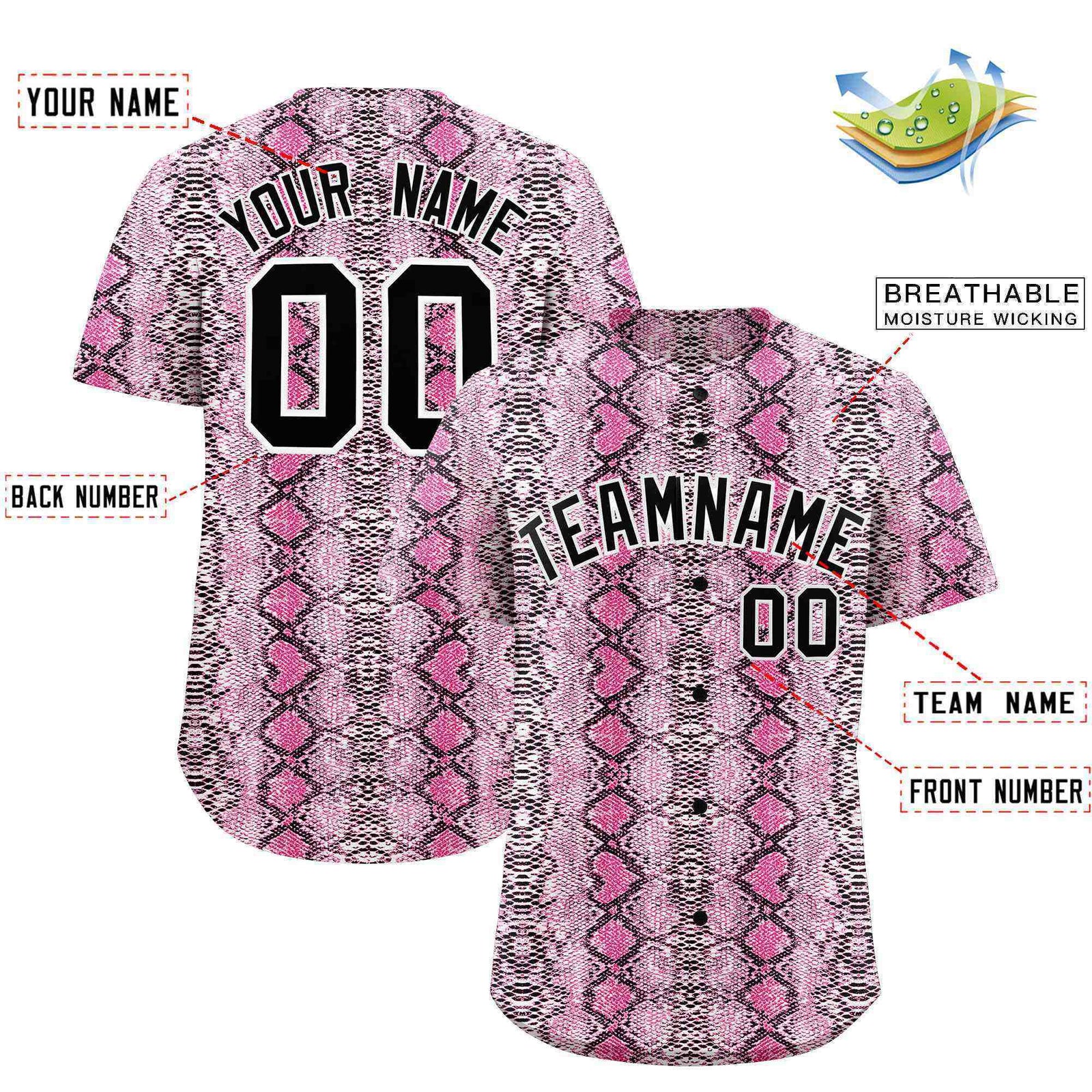 Custom Multi Color Snakeskin Pattern Authentic Baseball Jersey