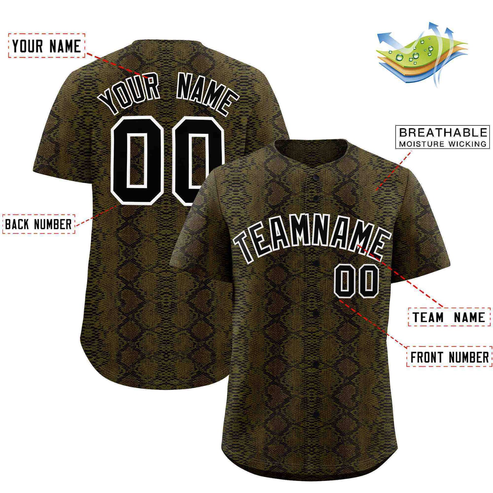 Custom Multi Color Snakeskin Pattern Authentic Baseball Jersey
