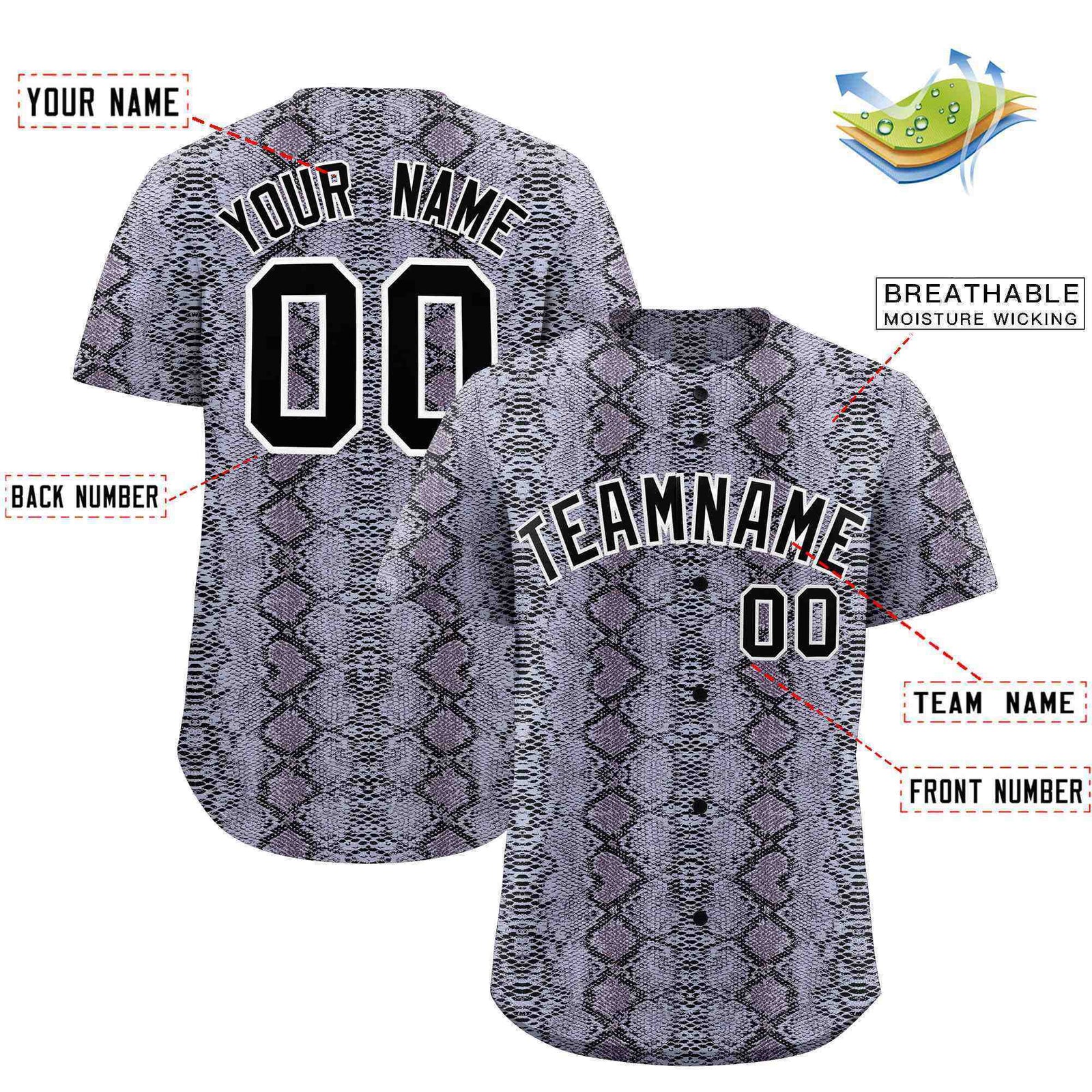 Custom Multi Color Snakeskin Pattern Authentic Baseball Jersey