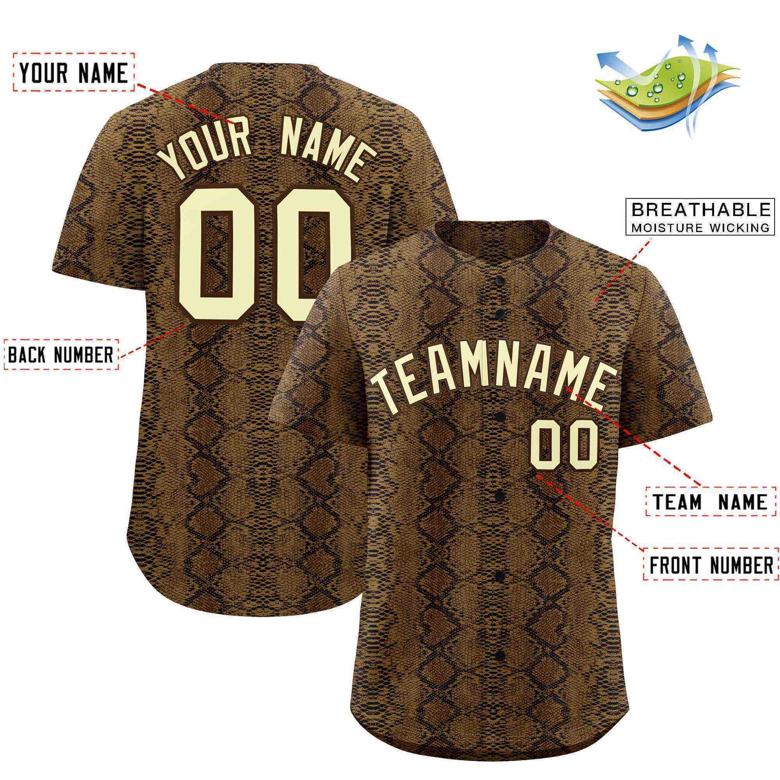 Custom Multi Color Snakeskin Pattern Authentic Baseball Jersey