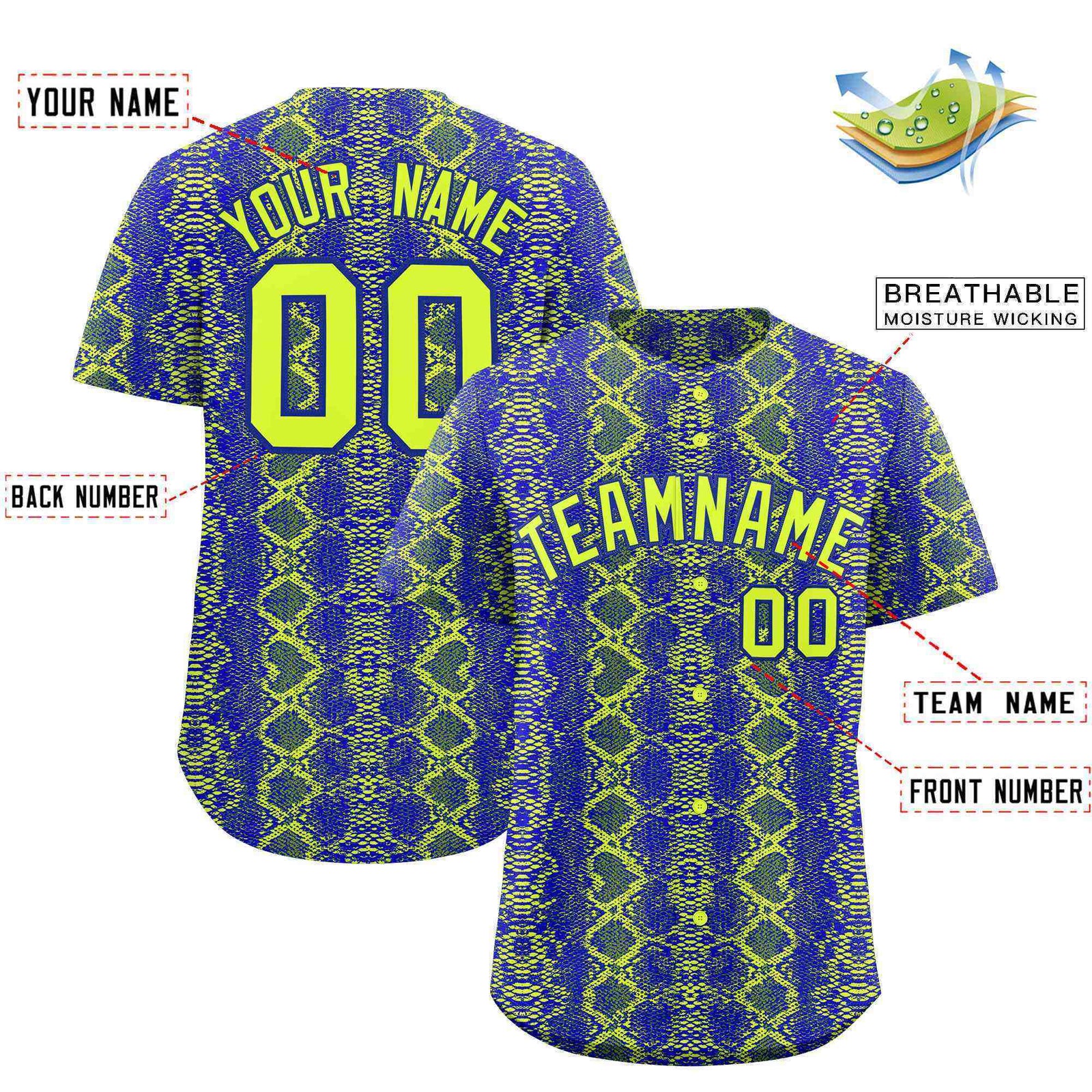 Custom Multi Color Snakeskin Pattern Authentic Baseball Jersey