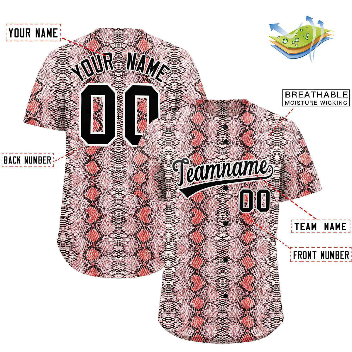 Custom Multi Color Snakeskin Pattern Authentic Baseball Jersey