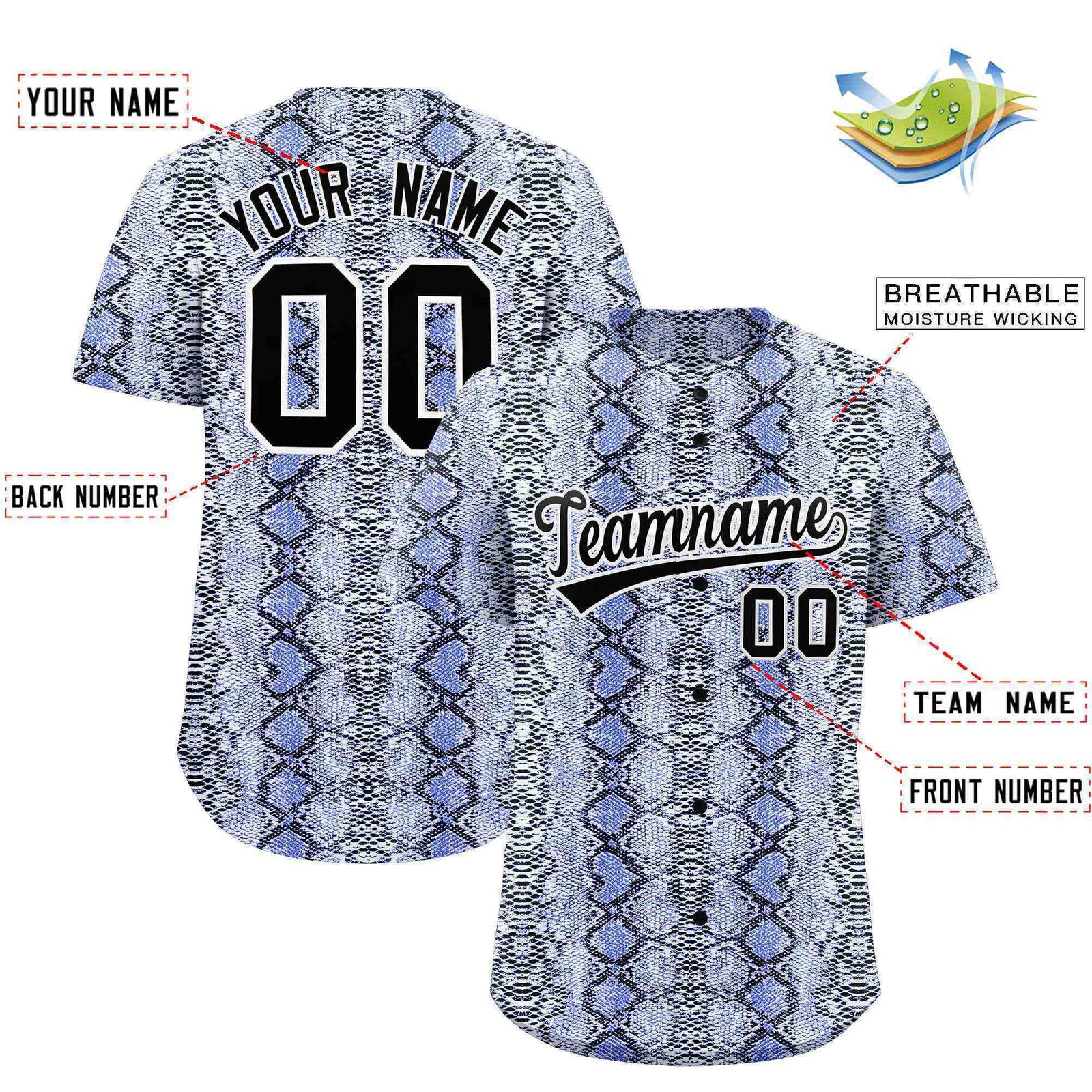 Custom Multi Color Snakeskin Pattern Authentic Baseball Jersey