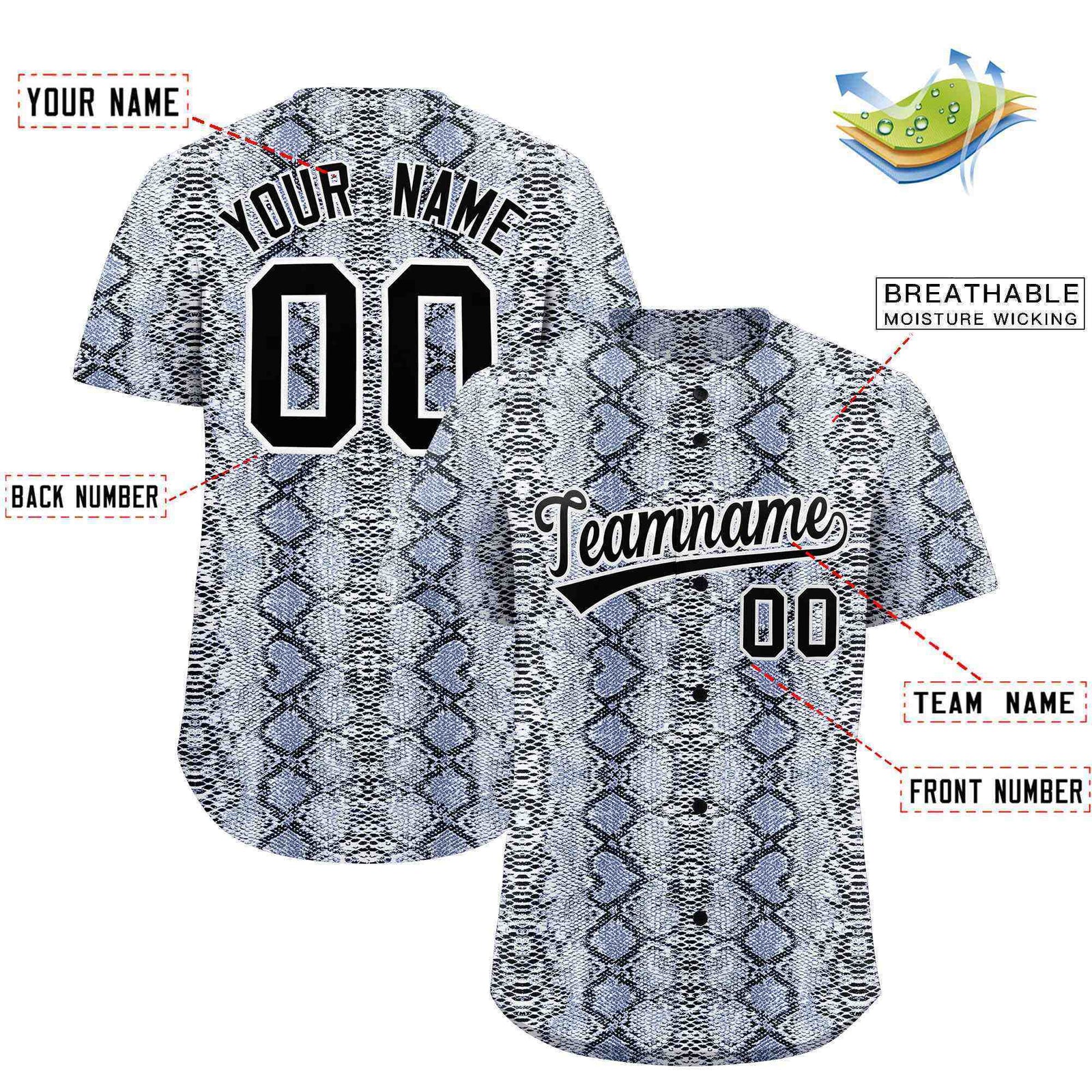 Custom Multi Color Snakeskin Pattern Authentic Baseball Jersey