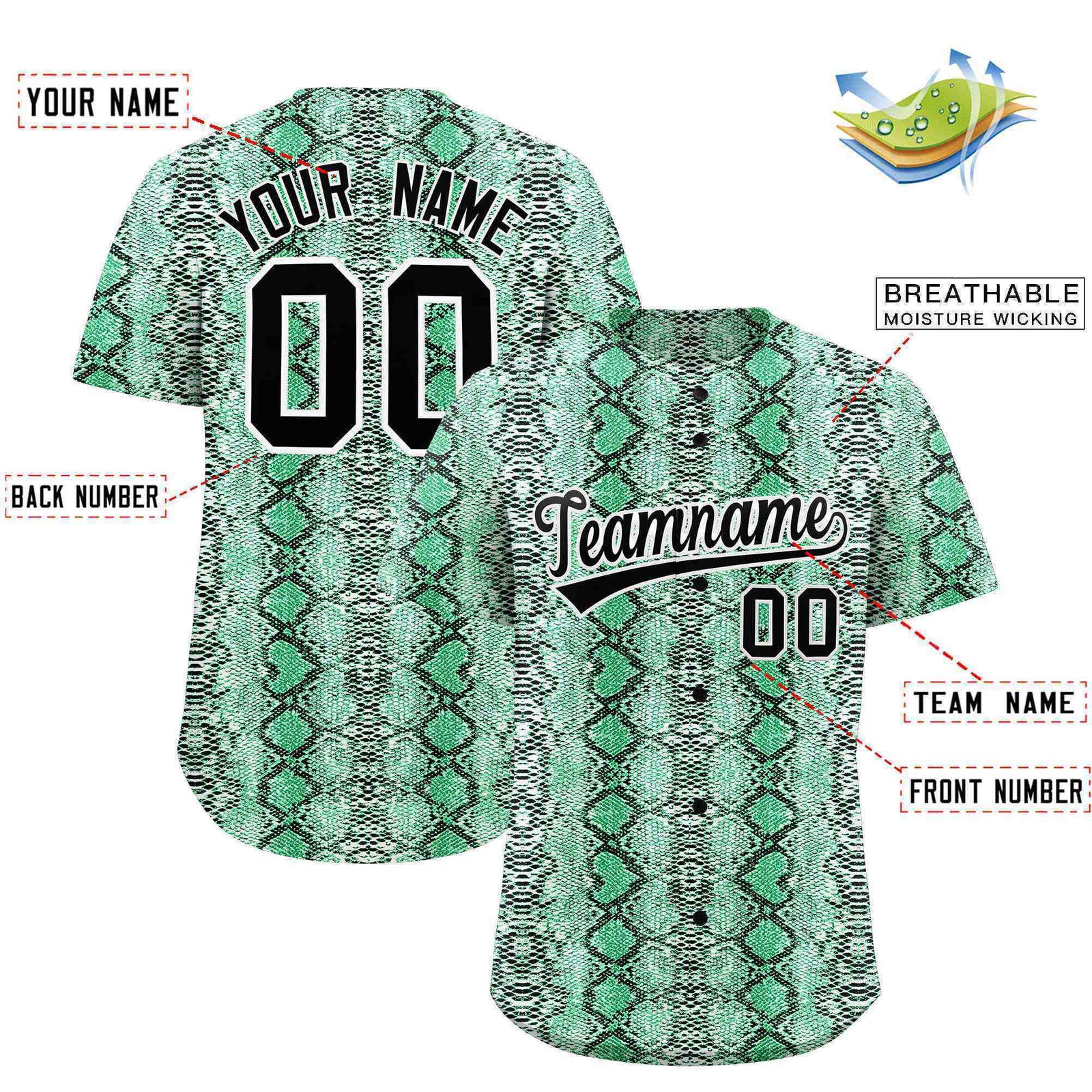 Custom Multi Color Snakeskin Pattern Authentic Baseball Jersey